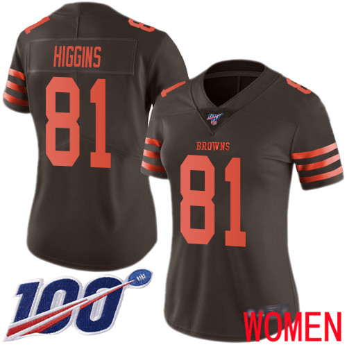 Cleveland Browns Rashard Higgins Women Brown Limited Jersey #81 NFL Football 100th Season Rush Vapor Untouchable